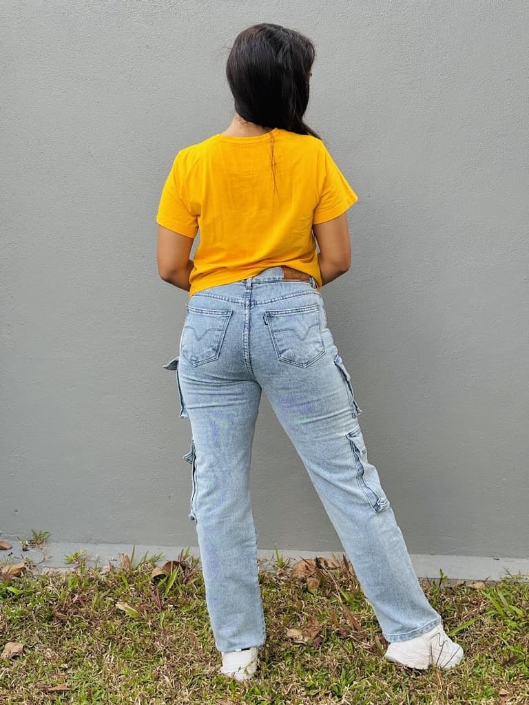 Lynx Acid Washed 4 Pocket Cargo Denim - Blue — image 3