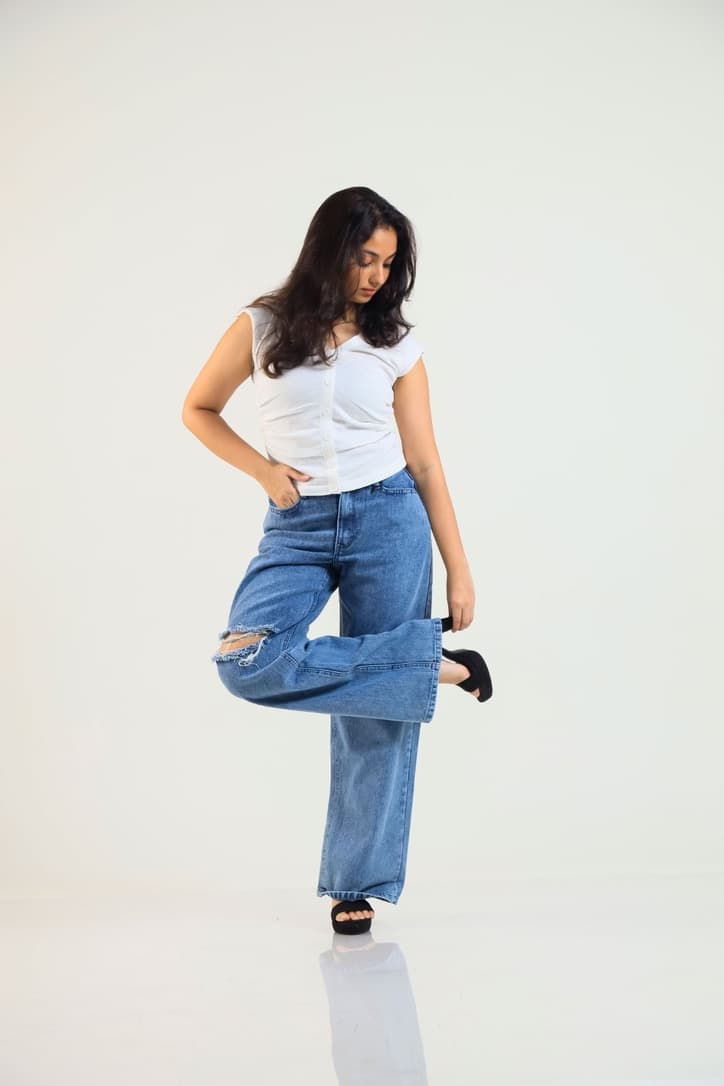 Lynx Acid Washed Wide Leg Patch Denim - Blue — image 5