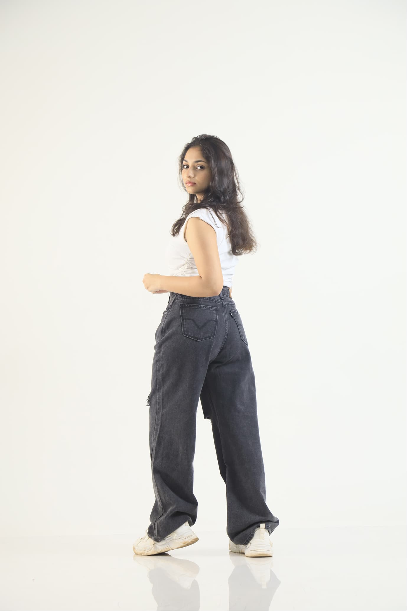 Lynx Acid Washed Wide Leg Patch Denim - Black — image 5