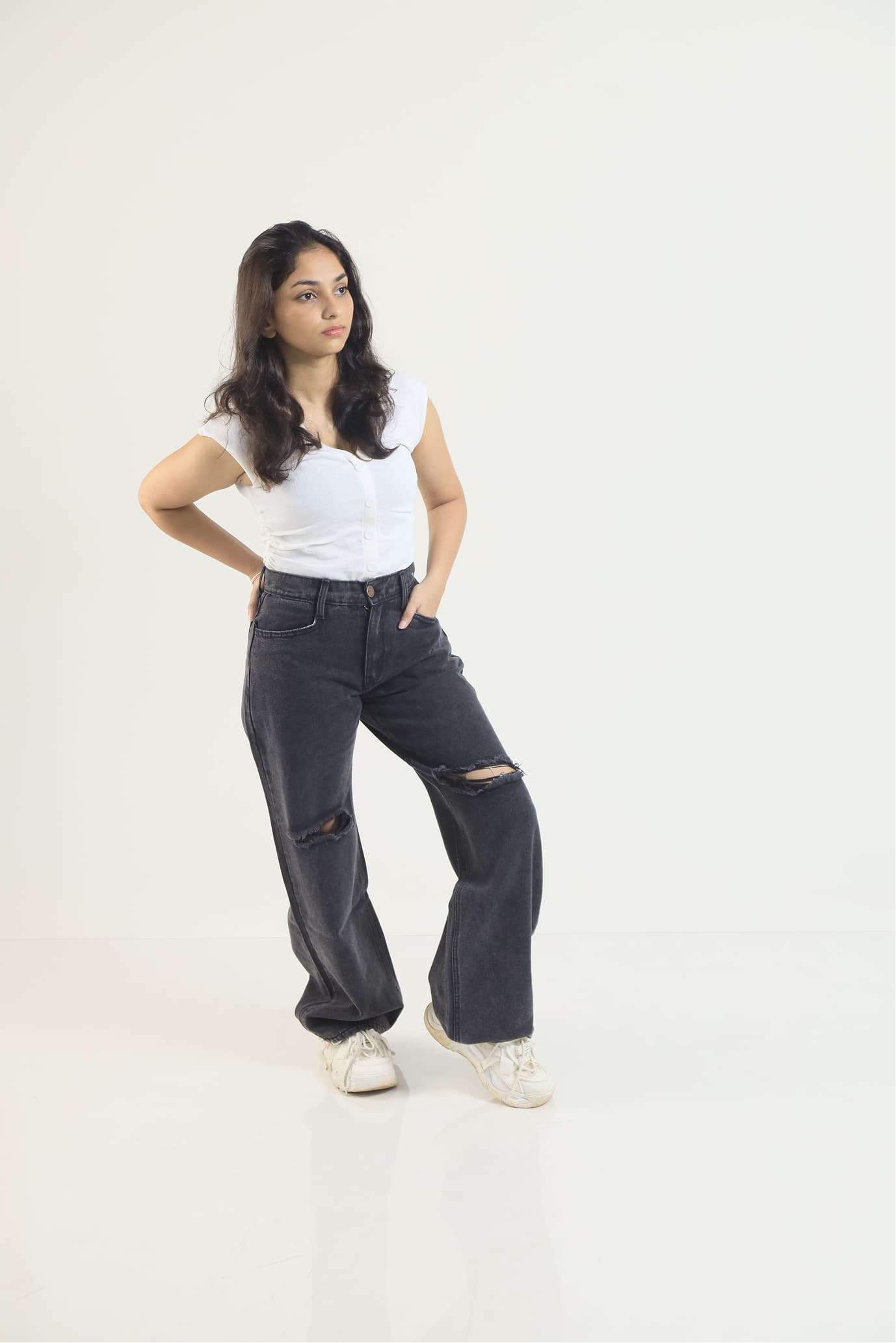 Lynx Acid Washed Wide Leg Patch Denim - Black — image 4